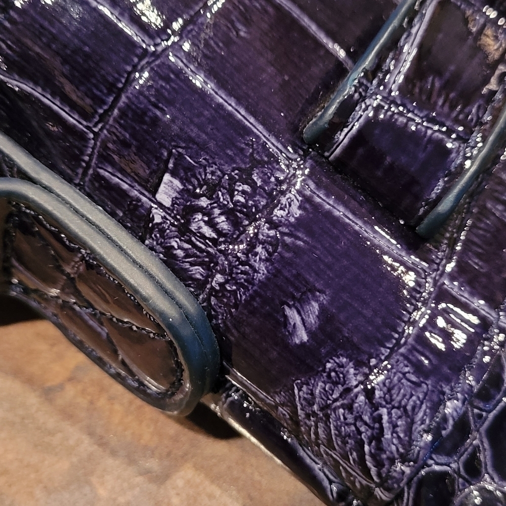 JESSICA Faux Patent Leather Bag, Dark Blue Croc Pattern, Adjustable Strap - Picture 15 of 16